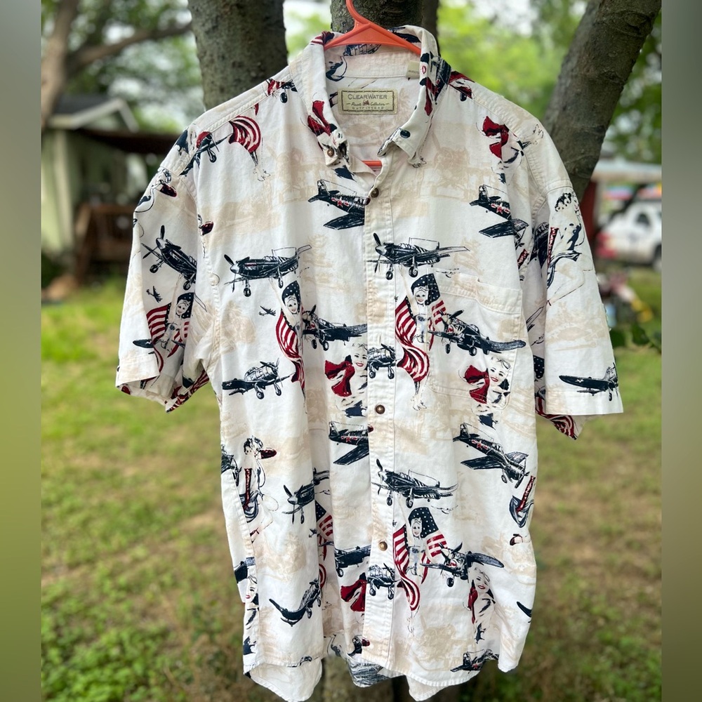 Clearwater Outfitters USA Flag Classic Airplanes Shirt Men L patriotic